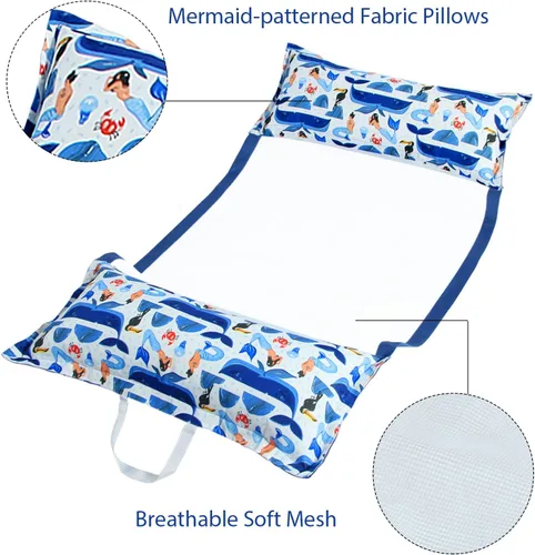 Miniatura 6 de FindUWill Paquete de 2 flotadores de tela para piscina, hamacas inflables de agua, tumbona grande XL para adultos Sirena T-verde y azul