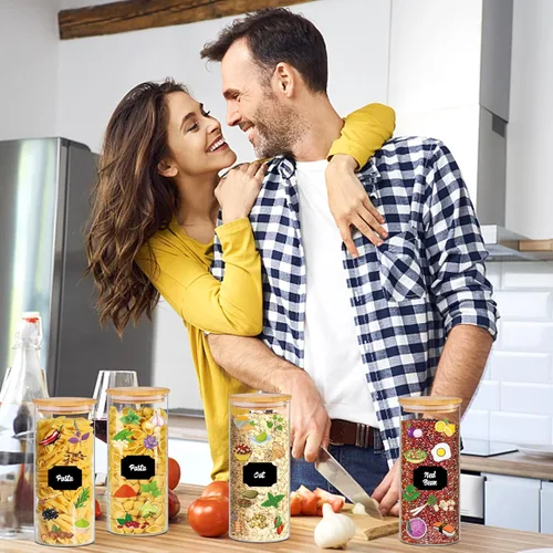 Miniatura 6 de BGraceyy 8 tarros de vidrio de 32 onzas con tapas de bambú, tarros apilables transparentes para almacenamiento de alimentos, recipientes herméticos