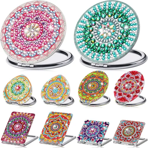 Weysat 10 piezas de pintura de diamante compacto espejo portátil de bolsillo para bolso de bolsillo con cubierta de pintura de diamantes de