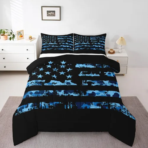 Erosebridal Juego de edredón de bandera estadounidense tamaño individual para niños y adolescentes, juego de ropa de cama de camuflaje, edredón de