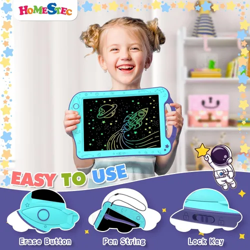 Miniatura 2 de [Certificado por ClimatePartner] HOMESTEC Astrodraw - Bloc de dibujo LCD colorido para niños, tablero de garabatos para niños de 3, 4, 5, 6 años