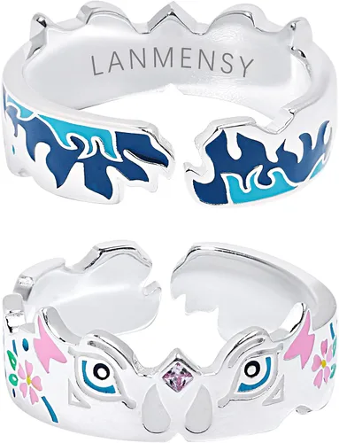 LANMENSY Demon Slayer Anillos de anime Joyería original de plata de ley 925 "All24 estilos" nuevo Tamaño ajustable Kimetsu No Yaiba Cosplay Moda