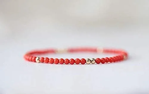 Joyas Auténtico Coral Italiano Coral Rojo Mar Mediterráneo 0.118 in Coral Rojo Genuino 0.118 in Pulsera de coral rojo con cuentas Coral Natural,