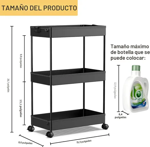 Miniatura 4 de SPACEKEEPER Carrito de Almacenamiento Rodante de 3 Niveles Organizadores de Carrito de Baño con Ruedas Organización de Cuarto de Lavandería Unidad