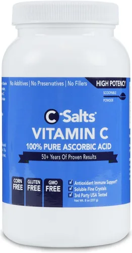 C-Salts Polvo de ácido ascórbico de 1000 mg – Suplemento puro de vitamina C para apoyo inmunológico y defensa antioxidante – 100% puro sin aditivos,
