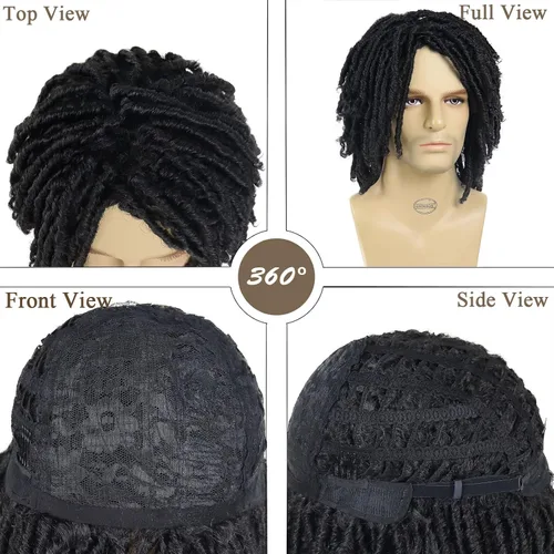 Miniatura 3 de GNIMEGIL - Pelucas cortas trenzadas para hombre Afro Bob, cabello negro trenzado en crochet, diadema con rastas, fibra sintética natural, capas