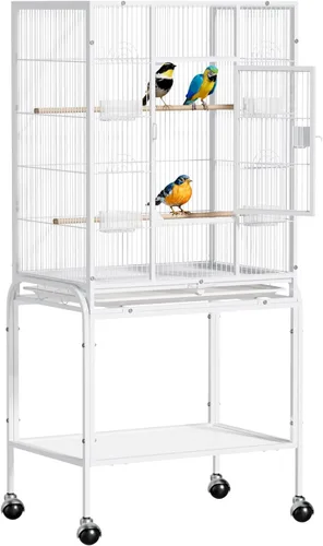 Miniatura 10 de VINGLI Jaula para pájaros de 53 pulgadas con ruedas, jaula duradera de hierro forjado con bandeja deslizante, jaulas para pájaros negros