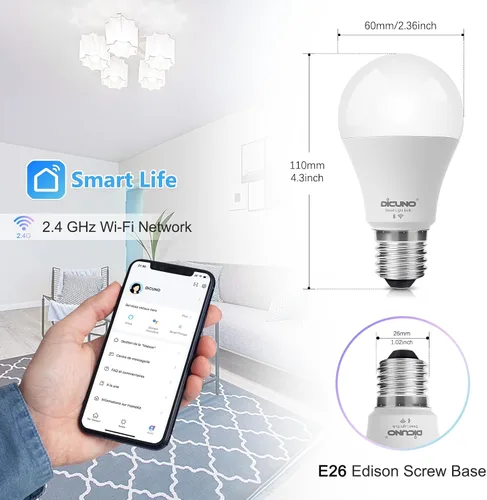 Miniatura 5 de DiCUNO Bombillas inteligentes, bombilla cambiante a todo color, compatible con Alexa, Google Assistant, no requiere concentrador, RGBCW multicolor