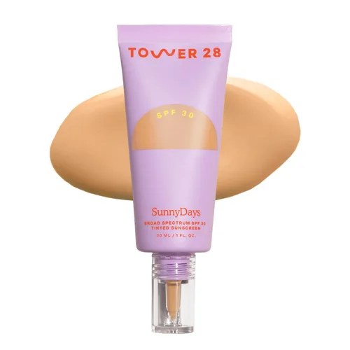 Tower 28 Beauty SunnyDays - Protector solar teñido SPF 30 para pieles sensibles, 2 en 1, protección facial de amplio espectro UVA/UVB + base, tono