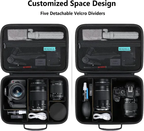 Miniatura 4 de RAIALL Funda para cámara Canon EOS Rebel T7/R50/R50V/R100/R6 Mark II/R5/R8/R10/RP/R7/Sony/Nikon D7500 DSLR, lente, trípode, bolsa de viaje