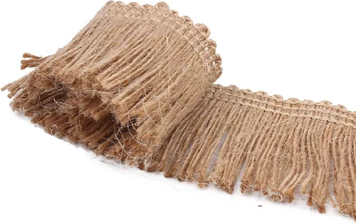 Yalulu 16.4 ft de arpillera con flecos, cinta de yute de encaje, ribete de flecos para costura, cortina de lámpara, decoración del hogar