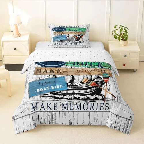Miniatura 3 de Erosebridal Juego de edredón de barco muelle, juego de ropa de cama con diseño de paleta de lago, tamaño individual para niños, adolescentes