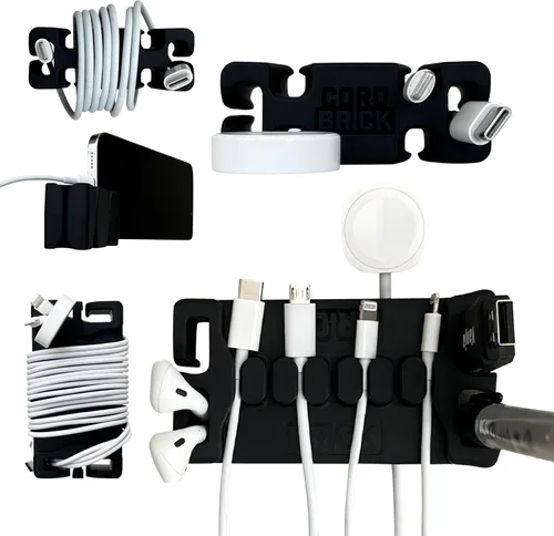 CordBrick /DeskBrick - Paquete de soportes para cables con peso para mesita de noche y escritorio, cargador de teléfono, organizador de cables de