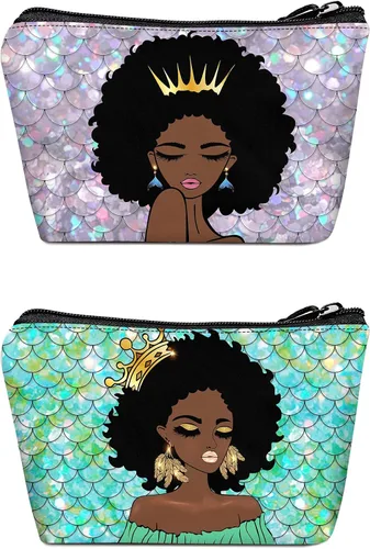 Miniatura 15 de Bolsa de maquillaje Melanin para mujer, bolsa de cosméticos impresa portátil, bolsa de aseo de viaje, bolsa organizadora de maquillaje para mujeres
