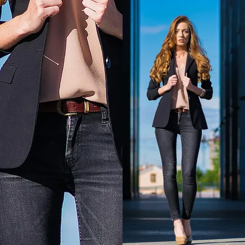 Miniatura 29 de Cinturones para mujer para jeans de 1.1 pulgadas de ancho, cinturones para vestidos de cuero de grano completo con hebilla dorada, caja de regalo