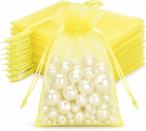 Miniatura 13 de Joycraft 50 bolsas de organza, bolsas de tul transpirables doradas de 4 x 6 pulgadas con cordón, bolsa de malla transparente para recuerdos de boda