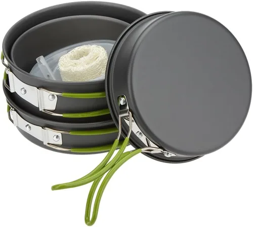 Miniatura 3 de Lixada Utensilios de cocina para camping, juego de ollas y sartenes, juego de ollas y sartenes, ollas ligeras, equipo de cocina para mochileros