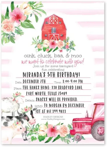 Miniatura 2 de Hadley Designs Invitaciones de cumpleaños para niños y niñas con temática de corral – 25 invitaciones de fiesta de cumpleaños de animales de granja