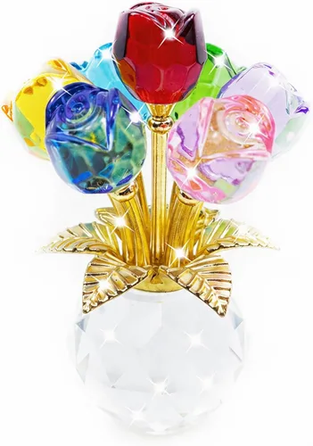 Miniatura 15 de Figura de flor de rosa de cristal con jarrón redondo, flores de cristal, flores de vidrio con tallos, figura de cristal de rosa de cristal, regalos