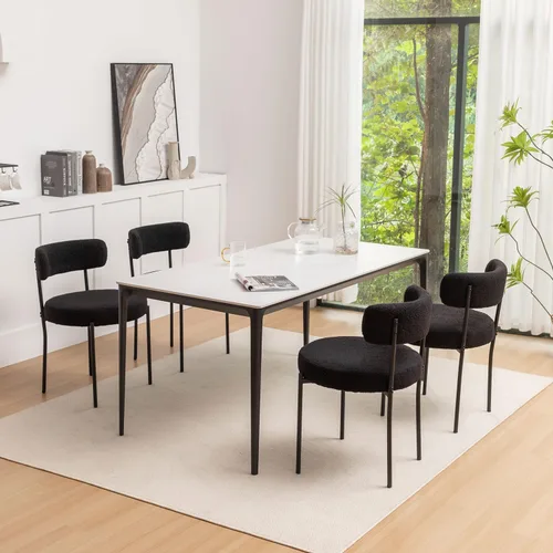 Miniatura 16 de Riknuxi Sillas de Comedor Boucle Juego de 2, Sillas de Comedor Redondas Tapizadas con Patas de Metal Negro, Sillas de Comedor Modernas para Comedor