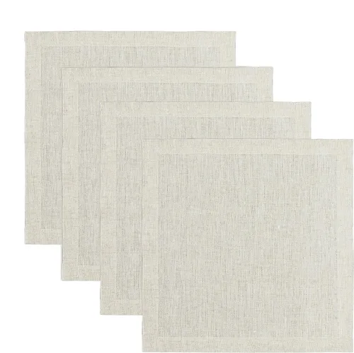 Solino Home Athena - Juego de 4 manteles individuales cuadrados de lino natural claro de 14 x 14 pulgadas, manteles individuales 100 % lino puro