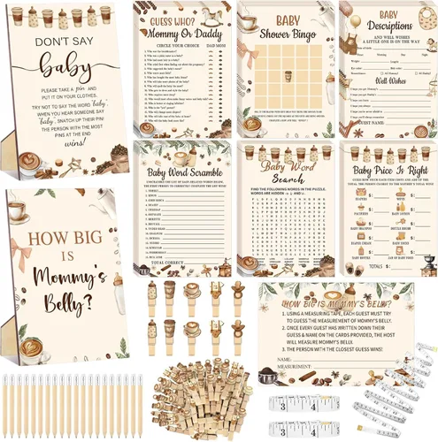 Miniatura 42 de Funnymoom Juego de 426 juegos de baby shower con lazo rosa, 8 juegos, incluye bingo de baby shower, precio correcto, adivina quién, revuelto