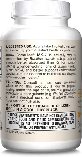 Miniatura 10 de Jarrow Formulas MK-7 180 mcg - Forma bioactiva de vitamina K2-30 porciones (cápsulas blandas) - para la salud ósea y cardiovascular - Suplemento