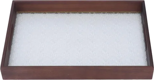 Miniatura 9 de Walnut Wood Serving Tray, Rectangle Vintage Glass Bottom with Handles, Elegant Kitchen Snack Plate - Multi Purpose, Durable Wood Siding, Ideal for