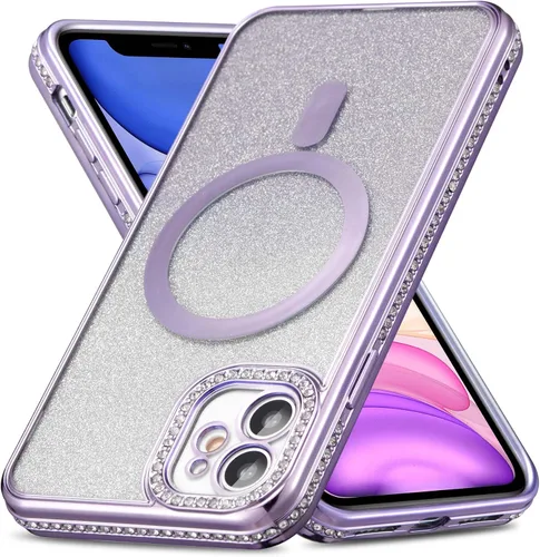 Miniatura 19 de ZCDAYE Funda con purpurina para iPhone 11 con decoración de diamantes, funda brillante de lujo con protector de cámara compatible con carga sin