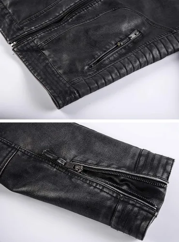 Miniatura 6 de MANSDOUR Chaqueta de piel sintética para hombre, color negro cálido, chaqueta bomber para motocicleta con capucha extraíble