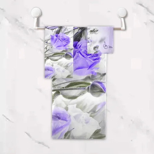 Miniatura 2 de ALAZA Juego de 3 toallas de baño de flores de iris de mariposa morada, 1 toalla de baño, 1 toalla de mano, 1 toallita decorativa, suave, de lujo