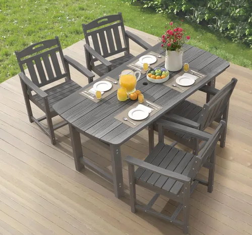 Miniatura 16 de Ciokea Silla de comedor para patio al aire libre, sillas de porche de gran tamaño de HDPE con asiento ancho, muebles de exterior duraderos para todo
