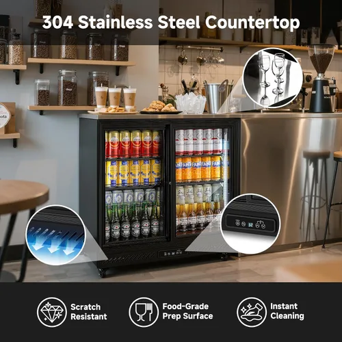 Miniatura 5 de BODEGA BODEGACOOLER Enfriador de barra trasera, refrigerador comercial de bebidas de 7.7 pies cúbicos con 2 puertas corredizas de vidrio