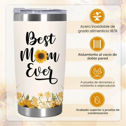 Miniatura 3 de TEEZWONDER Regalos para el Día de la Madre para mamá de hija e hijo, # 1 Información nutricional de girasol, vaso de café aislado de acero