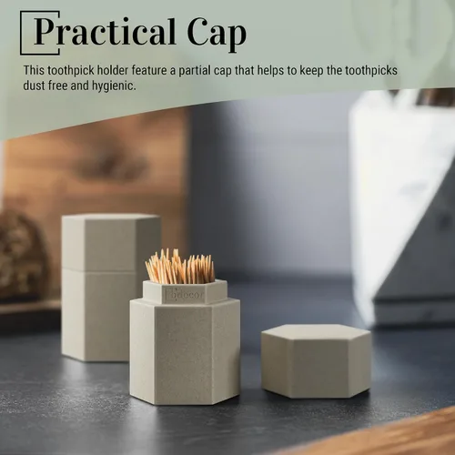 Miniatura 3 de Soporte para palillos de dientes, dispensador de palillos de dientes con tapa, color beige