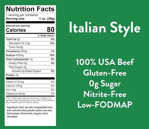 Miniatura 2 de Good Fod Foods Palitos de carne de estilo italiano – Snacks bajos en FODMAP para un intestino saludable, palitos de cecina sin azúcar, aptos