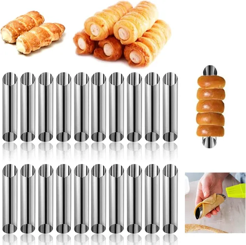 20 moldes antiadherentes de acero inoxidable para cuernos de crema, tubos de canoli de 4.9 in, de acero inoxidable, antiadherentes, cuernos de crema