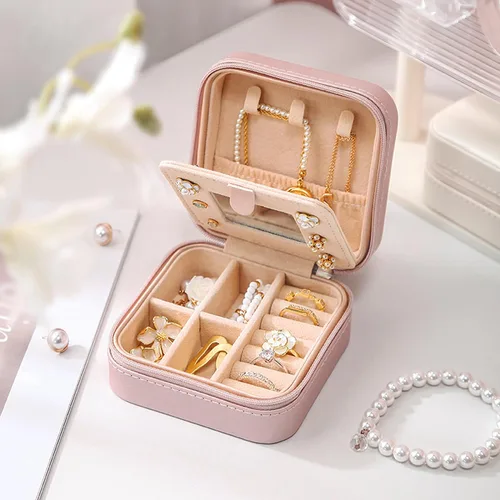 Miniatura 7 de MODENGKONGJIAN Joyero de viaje para mujer, a la moda, para anillos, collares, aretes, joyería, caja organizadora, pequeña, portátil, personalizada