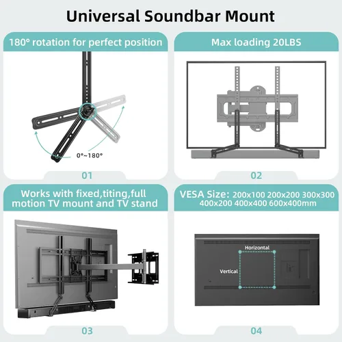 Miniatura 3 de HCMOUNTING Soporte para barra de sonido, montaje de barra de sonido debajo de la TV o encima de la TV se adapta a la mayoría de las barras de sonido