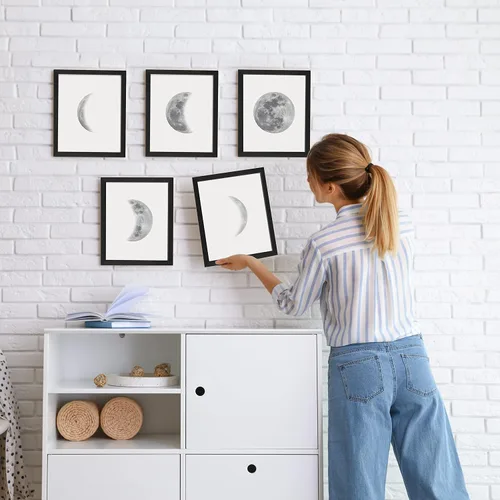 Miniatura 5 de HAUS AND HUES Fases de la luna - Decoración de pared – Juego de 5 impresiones de fases lunares, fases lunares arte de pared para dormitorio, arte
