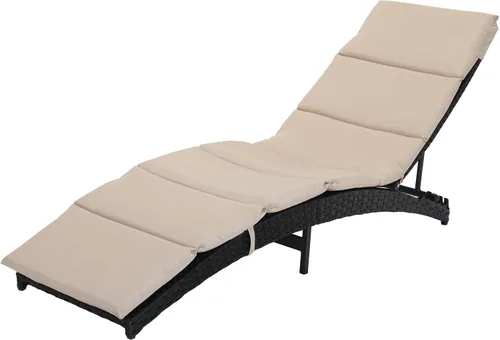 Miniatura 9 de Grand patio Sillón de mimbre para exteriores de 4 posiciones ajustable plegable de aluminio para patio, tumbona con cojín beige