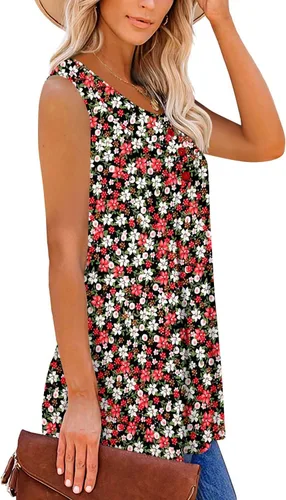 Miniatura 3 de MODARANI Camisas casuales de verano para mujer, túnica fluida, blusas florales ajustadas y acampanadas