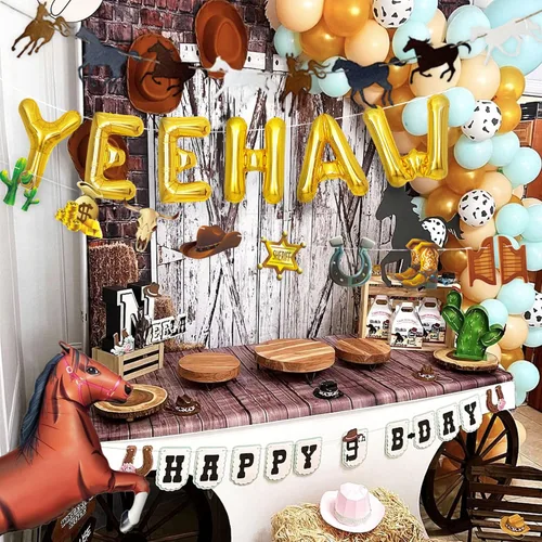 Miniatura 5 de Yee Haw Globos de Yee Haw Western Party Western Cowboy Yee Haw Banner Decoración de fiesta de vaquera decoración de cumpleaños de vaquera decoración