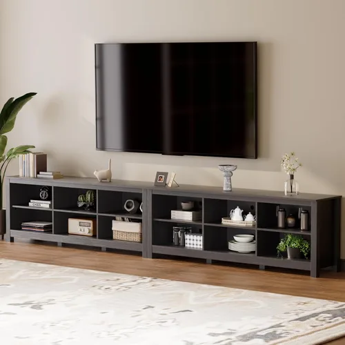 Miniatura 10 de BVIUNTWO Soporte de TV negro para televisores de hasta 70 pulgadas, centro de entretenimiento para consola de TV de más de 65 pulgadas con 6