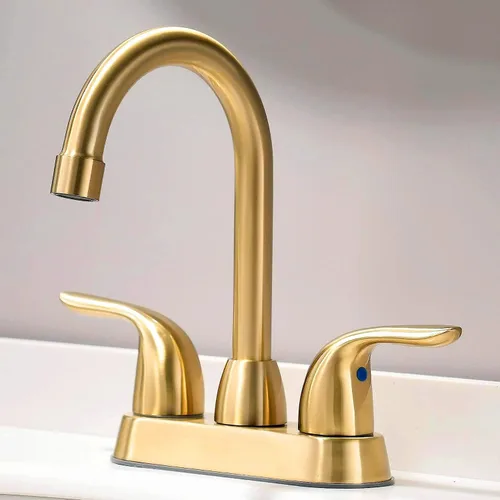 Miniatura 10 de Grifo de baño negro mate de dos asas, boquilla giratoria con montaje de drenaje emergente, arco alto, con mangueras de suministro de agua, fácil