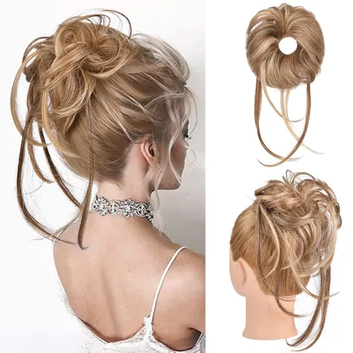 Miniatura 25 de HOOJIH Pieza de cabello estilo moño desordenado - Extensiones de cabello superlargas estilo moño rizado, envoltura de cabello ondulado, accesorio