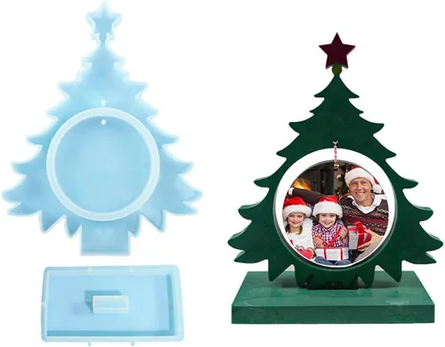 Moldes de resina para marco de fotos grandes, moldes de silicona con forma de árbol de Navidad para resina epoxi, marco de fotos de bricolaje, molde