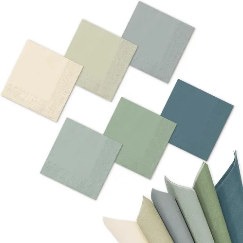Whaline 120 Piezas Servilletas de Cóctel Verde Salvia Azul Empolvado 6 Colores Degradados Servilletas de Papel Verde Azul Blanco Lechoso Servilletas