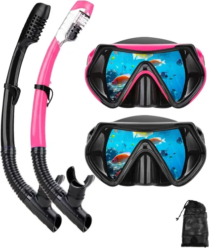Miniatura 18 de Equipo de esnórquel para adultos, juego de máscara de esnórquel en seco, juego de máscara de buceo para adultos, máscara de buceo panorámica