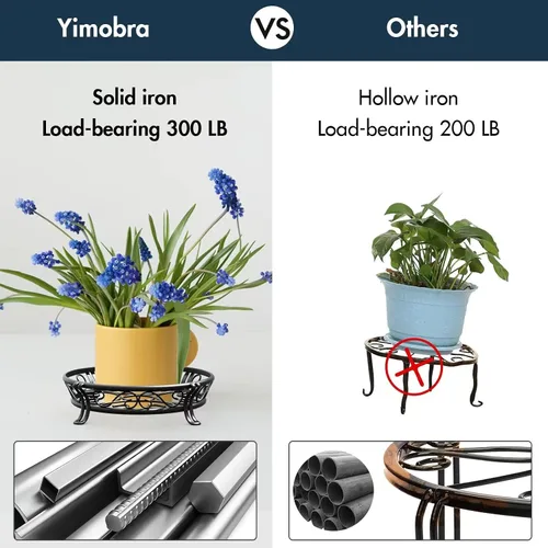 Miniatura 3 de Yimobra Soporte de metal para plantas de exterior e interior, soporte resistente para macetas de hierro forjado a prueba de óxido, soporte redondo